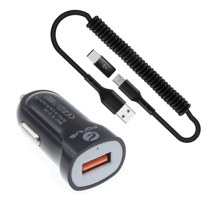  24W Fast Car Charger  Coiled USB Cable Micro-USB to USB-C Adapter Power Cord Wire  Quick Charge   - BFK78 1880-1