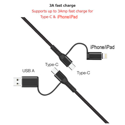 4-in-1 USB-C Cable Fast Charger Power Cord [Type-C, iPhone, USB-A] Wire USB  - BFJ52 1673-2