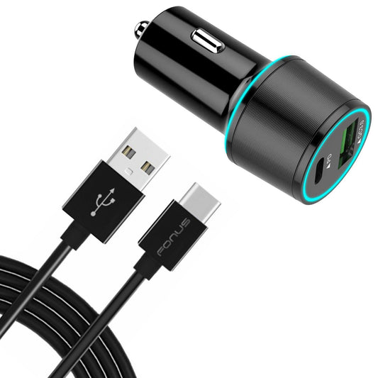 image of Quick Car Charger 36W 2-Port USB Cable Type-C PD  Power Adapter  - BFL91 1336-1