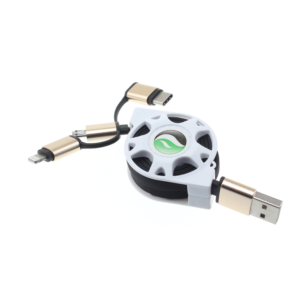 USB Cable Retractable Charger Power Cord 3-in-1  - BFE62 990-1