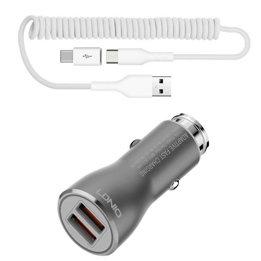 image of  Car Charger   36W Fast   2-Port USB   Coiled Cable   Type-C   Quick Charge   - BFK21 1877-1