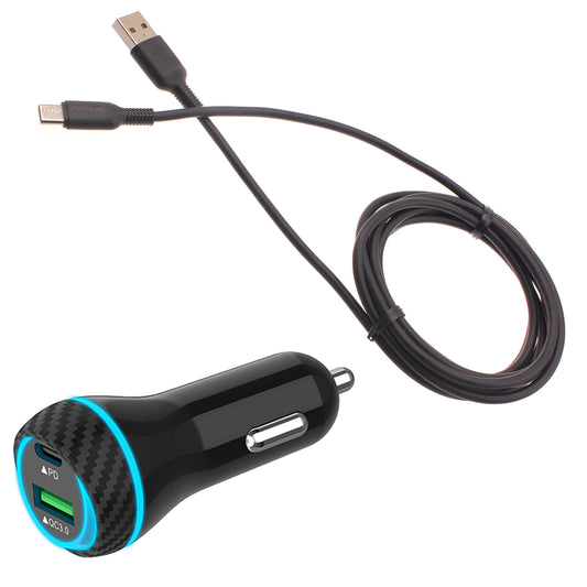 image of Quick Car Charger 43W 2-Port USB Cable Type-C PD  Power Adapter  - BFE20 1465-1