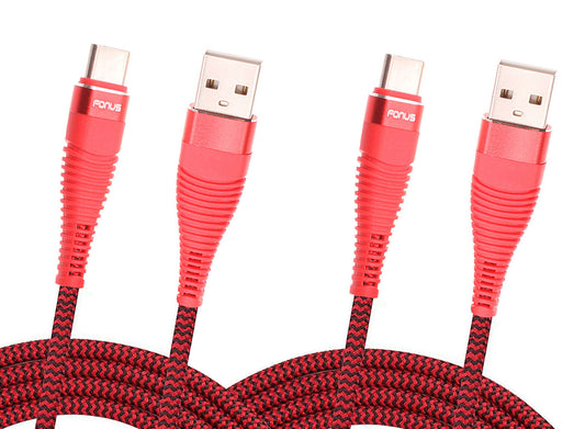  6ft and 10ft Long USB-C Cables   Fast Charge   TYPE-C Cord   Power Wire   Data Sync   Red Braided   - BFJ21+J53 1995-1