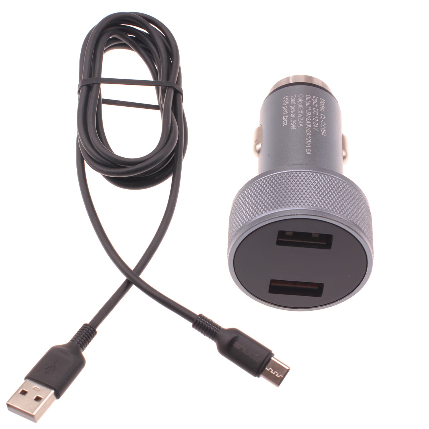 Car Charger 24W Fast 2-Port 6ft USB-C Cable DC Socket Power  - BFE15 1497-1