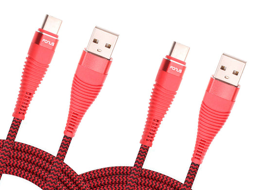  6ft and 10ft Long USB-C Cables   Fast Charge   TYPE-C Cord   Power Wire   Data Sync   Red Braided   - BFJ21+J53 1995-1