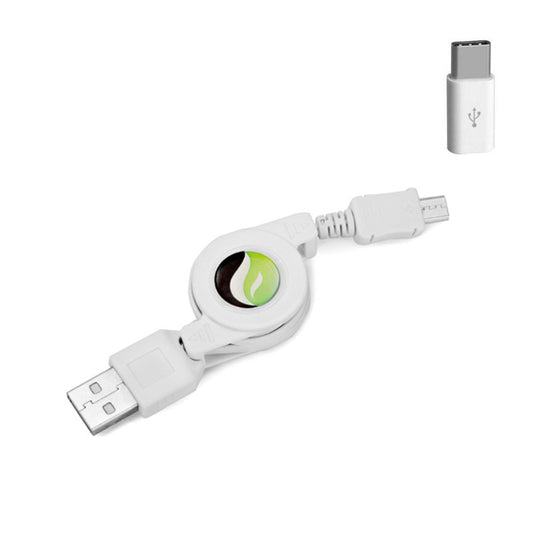 image of Retractable MicroUsb Charger Cable w USB-C Adapter 2131-1