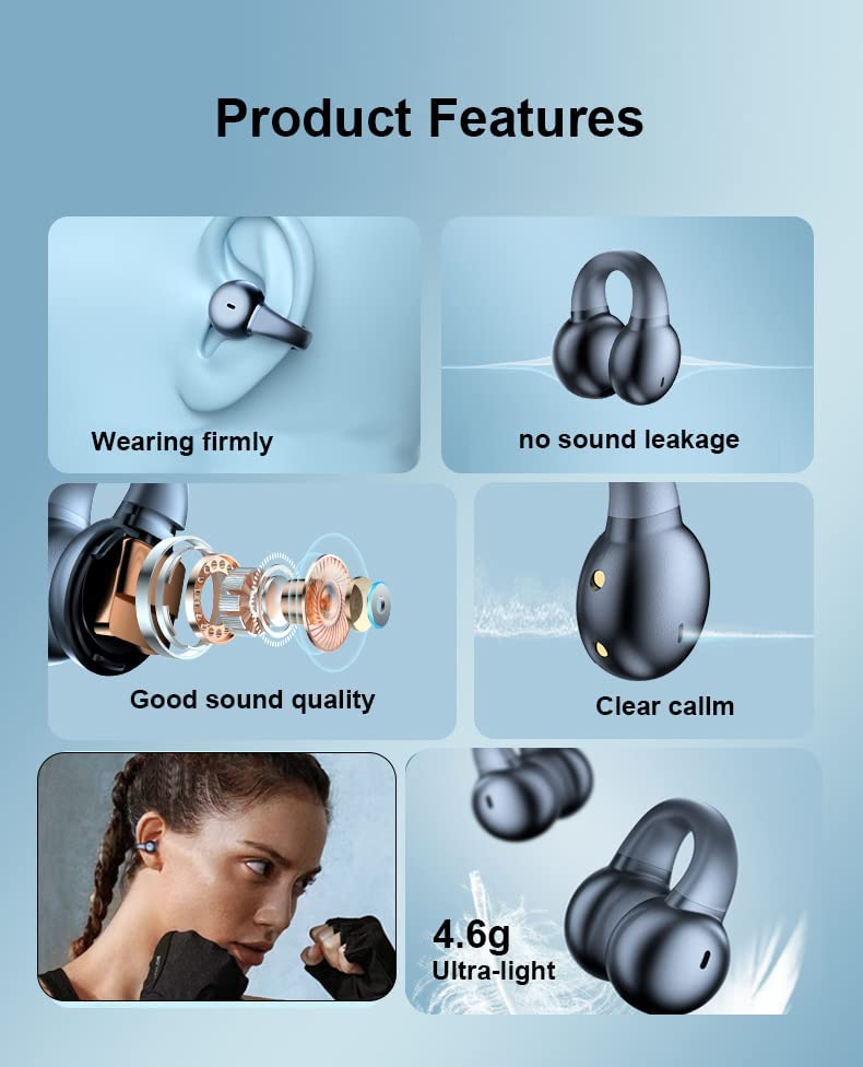 Wireless Ear-Clip TWS Earphones Bluetooth Earbuds Bone Conduction Headphones Bluetooth Charging Case Hands-free Mic - BFZ30 1901-5