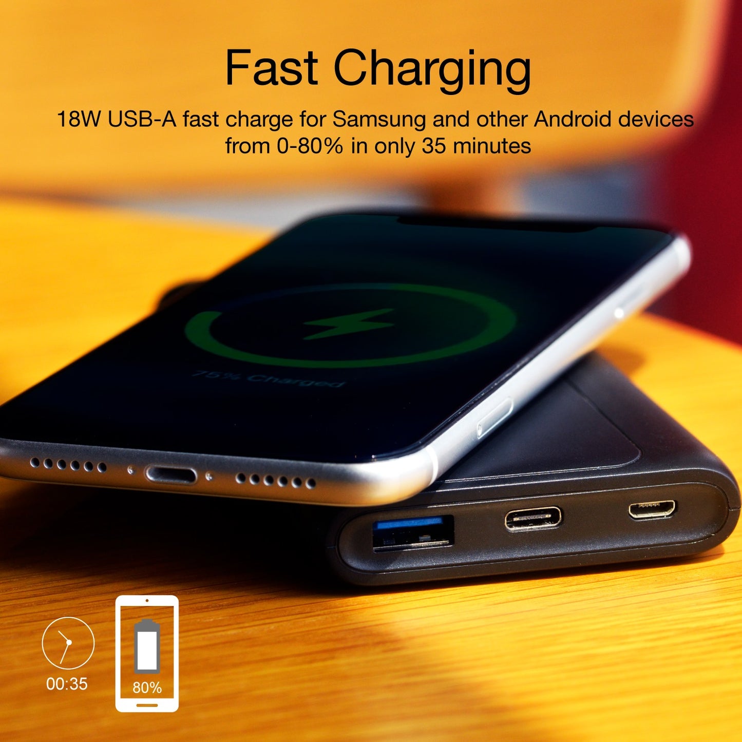 10000mAh Power Bank Wireless Charging Backup Battery Portable Charger Slim 2-Port USB  - BFC36 1706-3