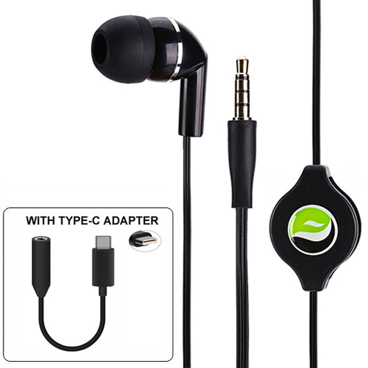 image of Mono Headset Retractable Type-C Adapter Earphone Handsfree Mic Single Earbud  - BFS35 871-1