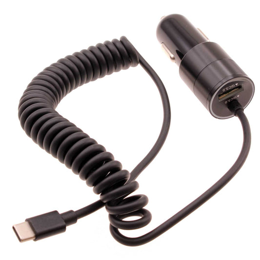 image of 36W Fast Car Charger USB-C Power Adapter Coiled Type-C Cable Extra USB Port DC Socket  - BFJ27 1573-1